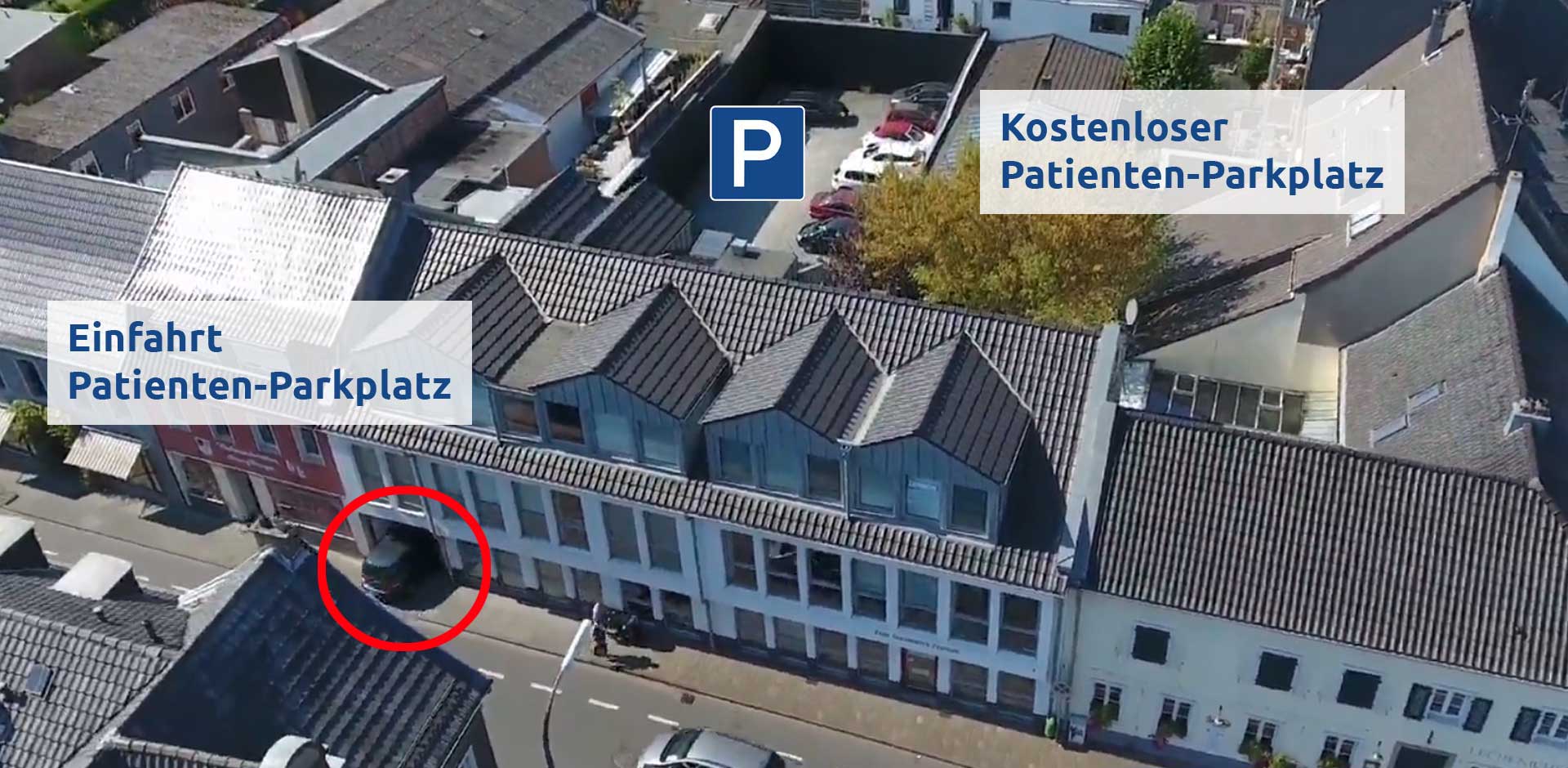 Kostenloser Patientenparkplatz hinter dem Zahn-Gesundheitszentrum Rhein-Erft